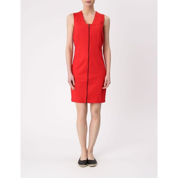 SARAH PACINI Red Stretch Cotton Twill Front Zipper Sheath Dress, Size 3/L - Picture 1 of 13